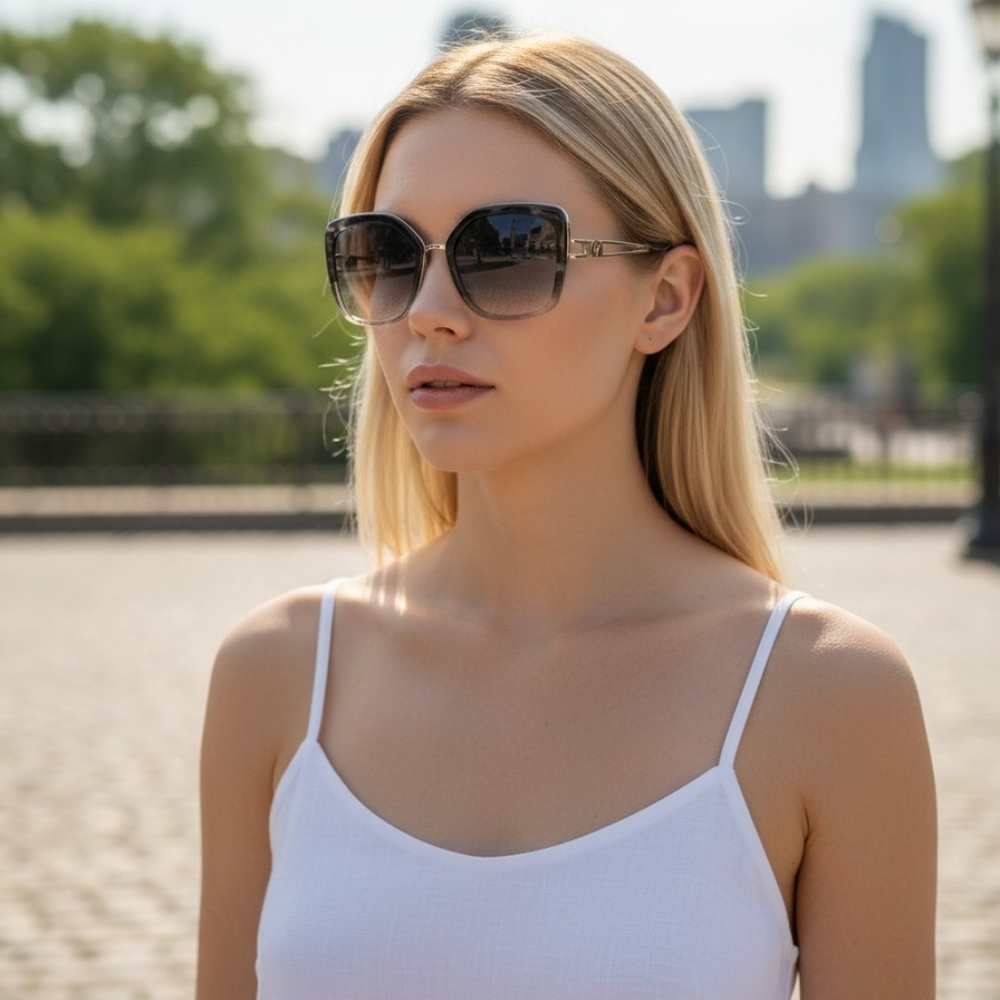 Rocawear Women's Sunglasses with Black Frame and Gold Accents